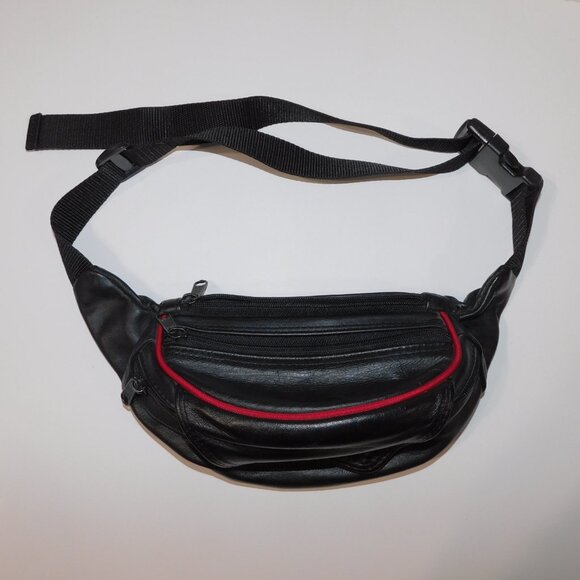 Targus Leather Black With Red Detail Adjustable Fanny Pack Belt Bag - Picture 3 of 8